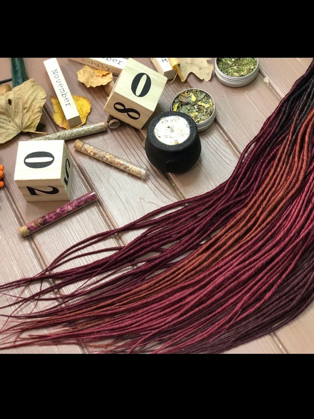 20 DE Ombre Dreadlock Extensions — black to Burgundy Set